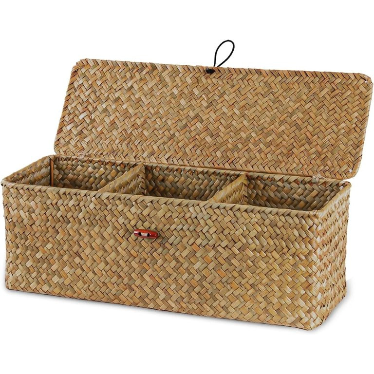 3 Compartment Storage Basket with Lid Hand-Woven Rattan Storage Basket Home Organizer, Divider St... | Walmart (US)