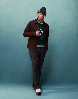 ASOS DESIGN wool look worker jacket in brown | ASOS | ASOS (Global)