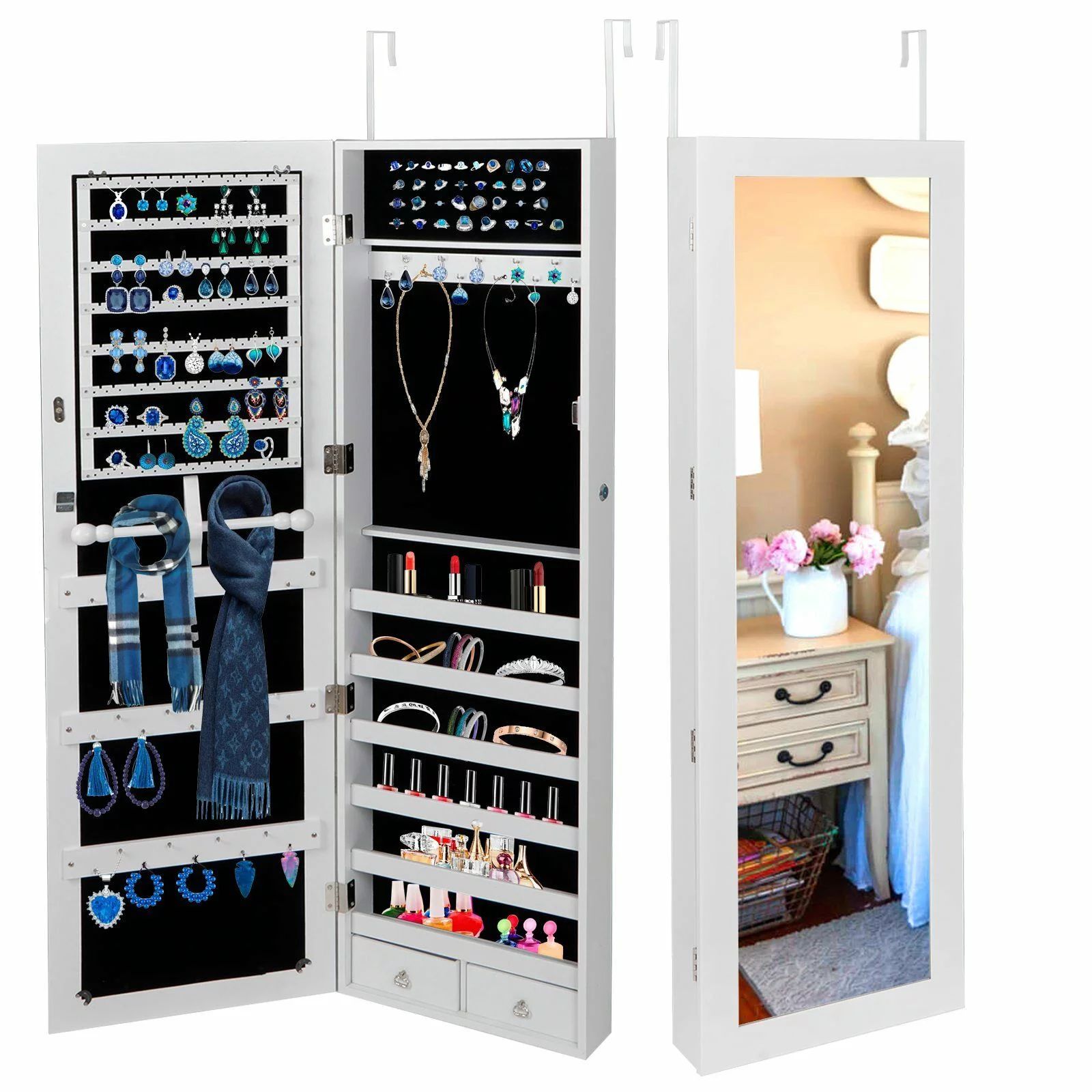 ZENSTYLE Jewelry Armoire Lockable Jewelry Cabinet Wall/Door Mounted Jewelry Organizer with Full L... | Walmart (US)