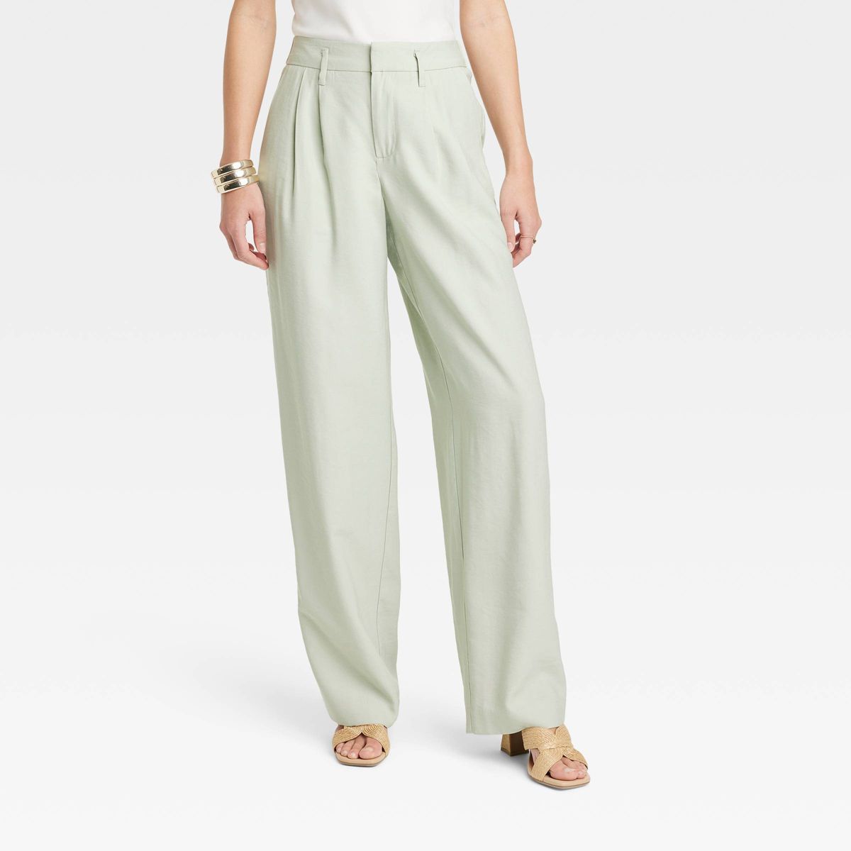 Women's High-Rise Straight Trousers - A New Day™ Light Green 4 | Target
