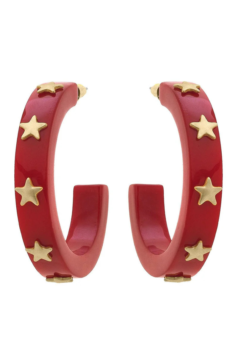 Liberty Star Resin Hoop Earrings in Red | CANVAS