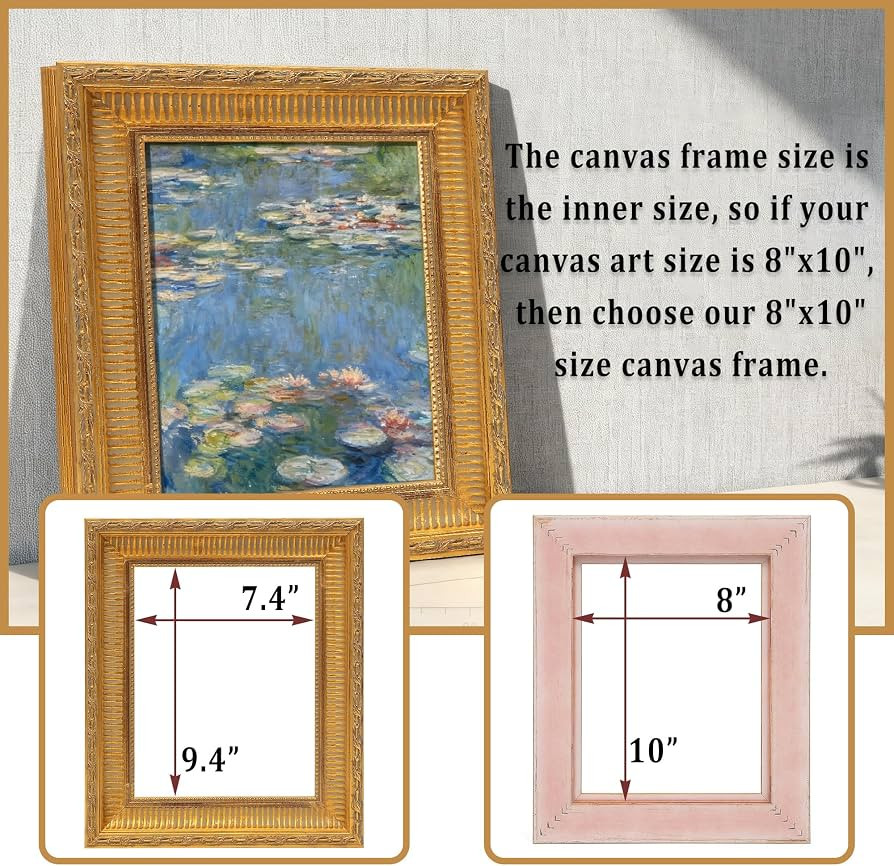 8x10 Vintage Gold Canvas Frame,Wood Frame for Canvas Painting | Amazon (US)