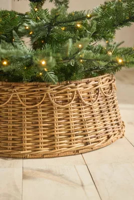 Scalloped Rattan Basket Tree Skirt | Anthropologie (US)