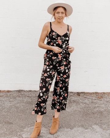 Sydney Tie-Waist Jumpsuit - Tropical Midnight Floral | Bailey's Blossoms