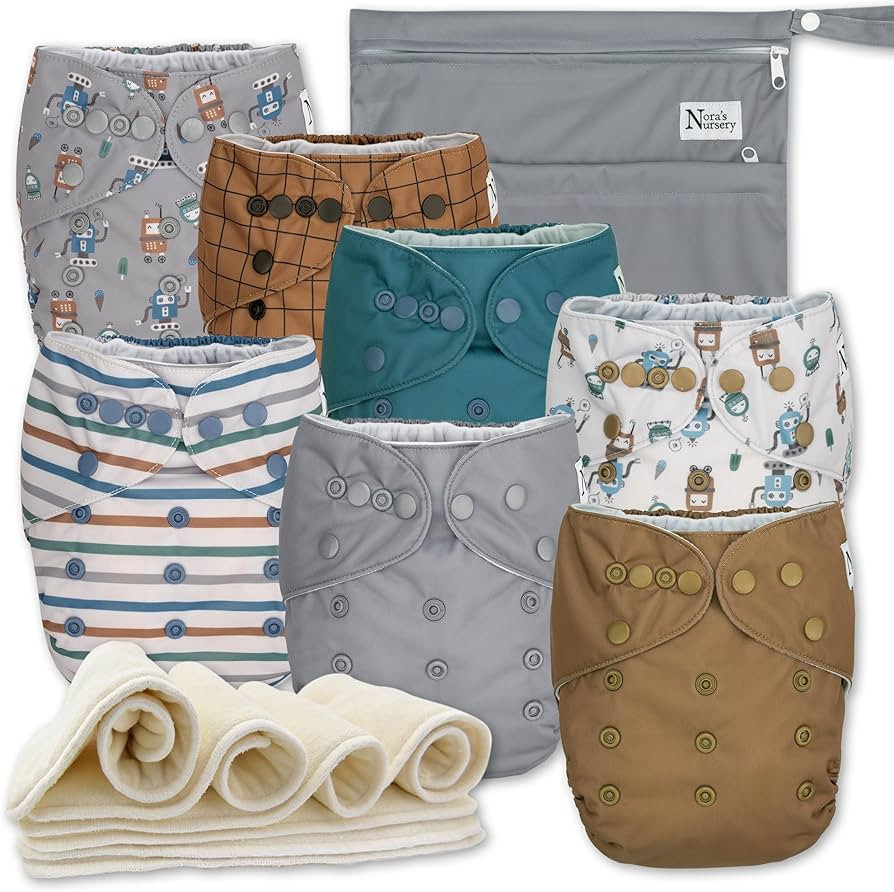 Nora's Nursery Cloth Diapers 7 Pack with 7 Inserts & 1 Wet Bag - Waterproof Cover, Washable, Reus... | Amazon (US)