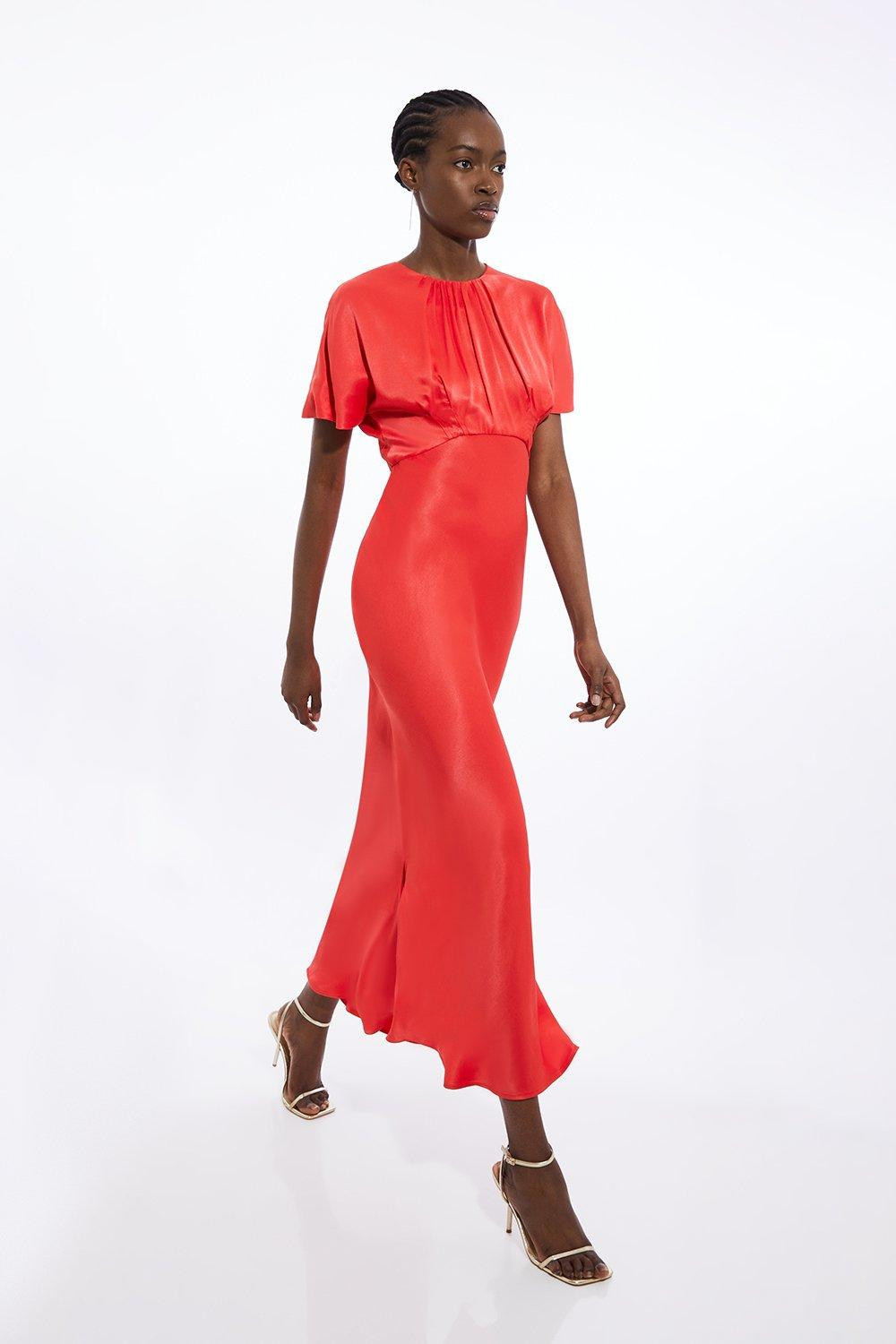 Satin Woven Crepe Midi Dress | Karen Millen US