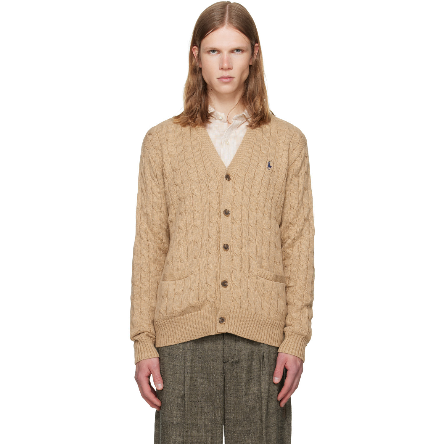Polo Ralph Lauren Tan Cable-Knit Cotton Cardigan | SSENSE