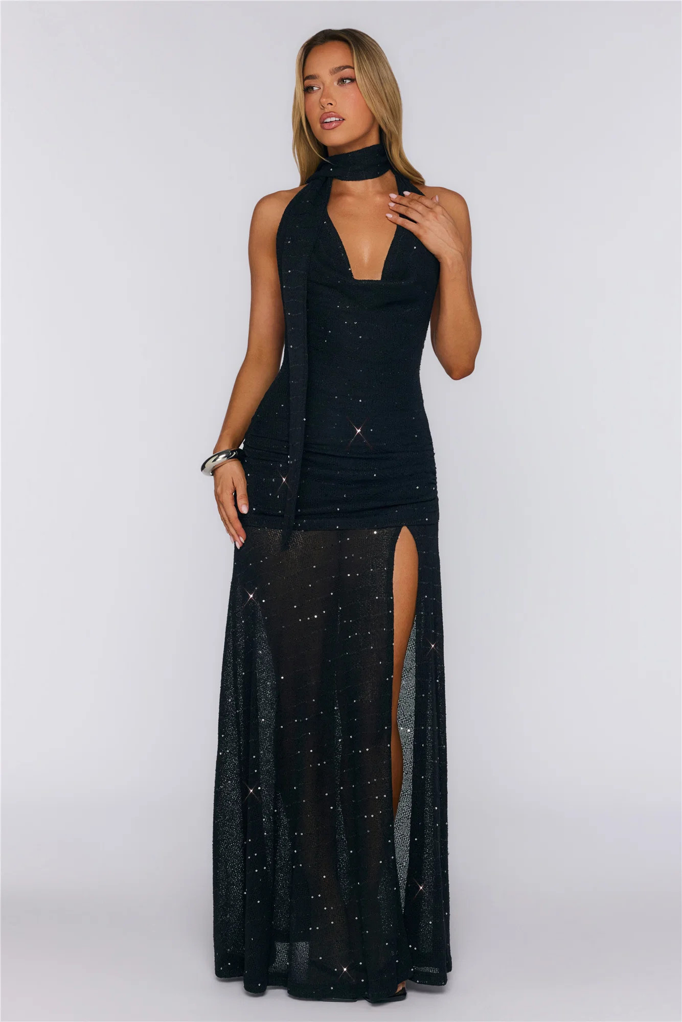Wildflower Way Knit Sequin Maxi Dress Black | Hello Molly (US)