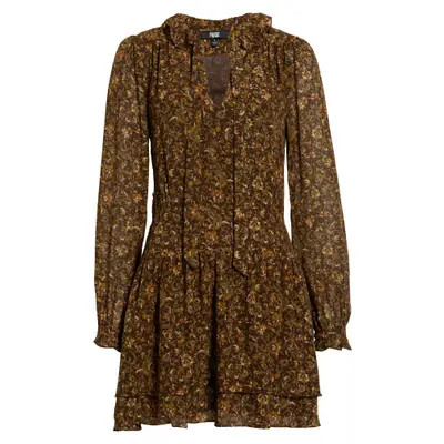 PAIGE Nantes Metallic Silk Chiffon Minidress in Hickory Multi at Nordstrom, Size 6 | Nordstrom
