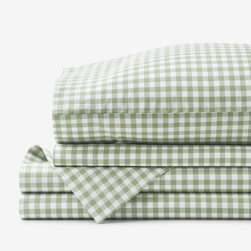 Gingham Classic Cool Organic Cotton Percale Bed Sheet Set - Moss, Twin XL | The Company Store