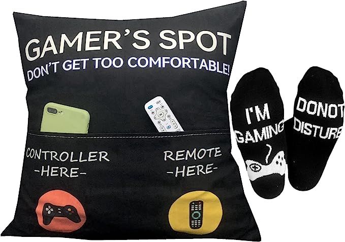 Gamer Gifts for Gamers, Pocket Design Throw Pillow Covers 18 x 18 Inch + Gamer Socks, Gaming Room... | Amazon (US)