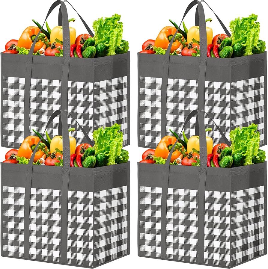 WOWBOX Reusable Grocery Bags,4-Pack, Foldable Reusable Shopping Tote Bags bulk with Reinforced Ha... | Amazon (US)