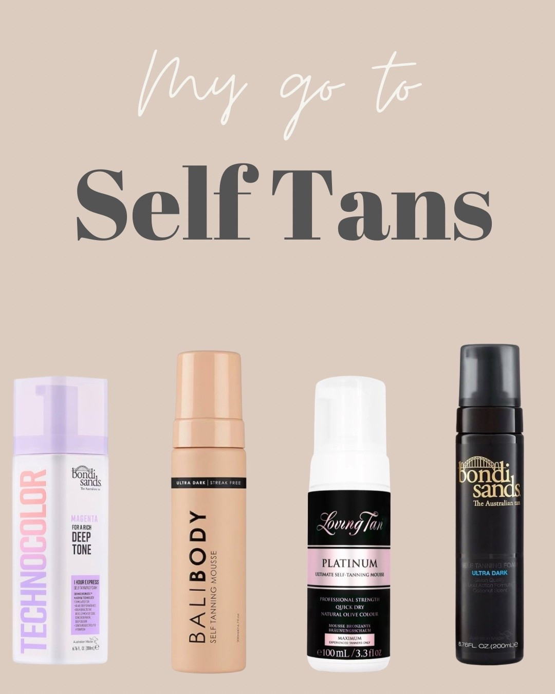 I keep all four of these at all times! Rotating both Bondi Sands and Bali Body for an everyday tan and Loving tan for bigger events! 

#LTKBeauty #LTKFindsUnder100 #LTKFindsUnder50