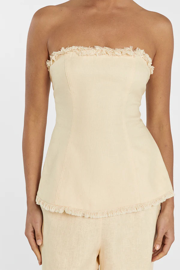 ZAHARA LEMON LINEN FRINGED TOP | DISSH