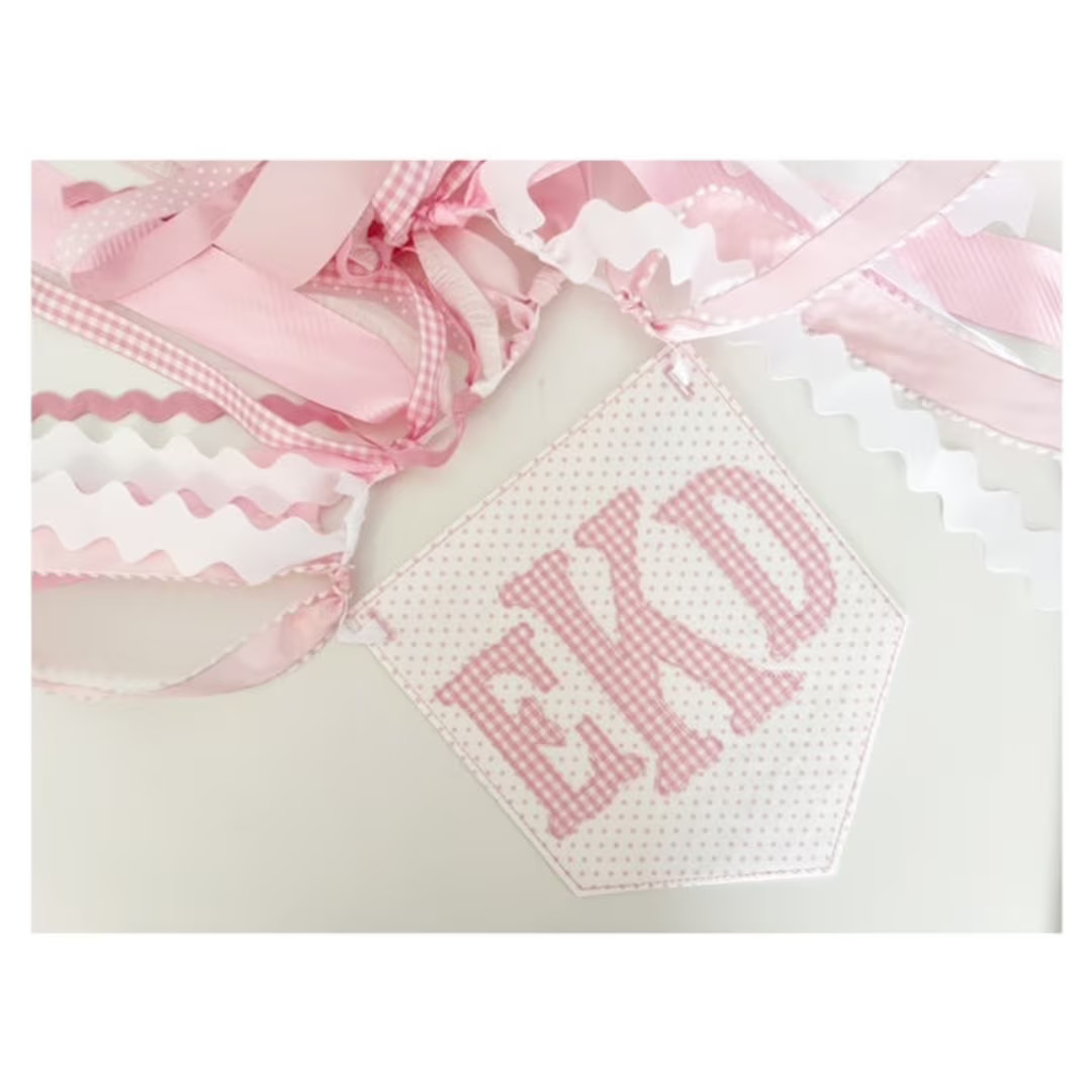 Pink Dot Pendant with Pink Gingham Initials High Chair Banner with Ribbons | Etsy (US)