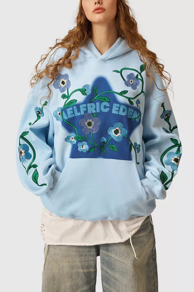 Aelfric Eden Star Rhinestone Floral Hoodie in Blue, Women's at Urban Outfitters | Urban Outfitters (US and RoW)