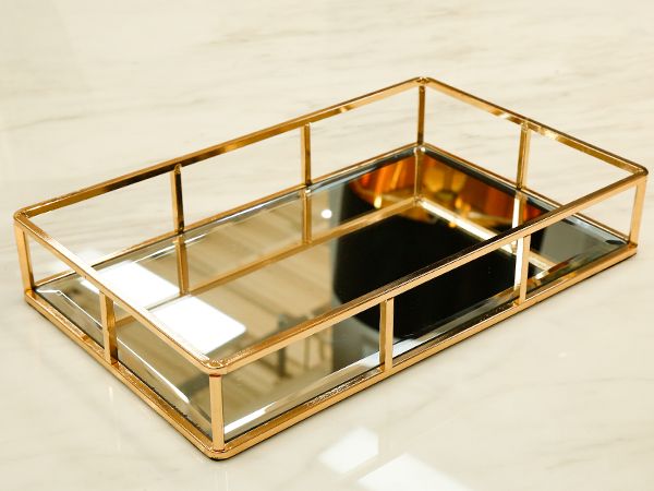 PuTwo Tray Mirror, Gold Mirror Tray Perfume Tray Mirror Vanity Tray Dresser Tray Ornate Tray Metal D | Amazon (US)