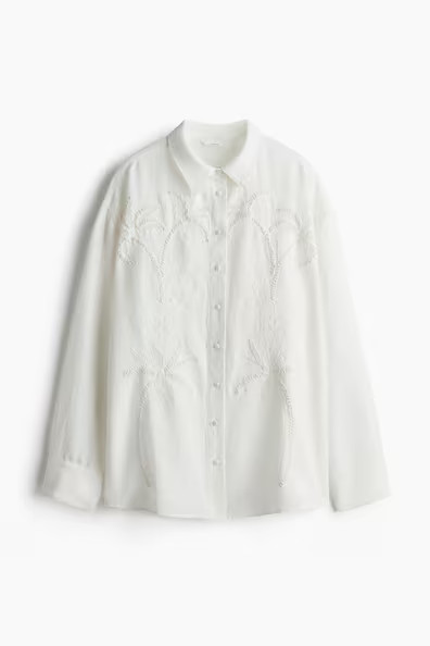 H & M - Embroidered linen-blend shirt - White | H&M (AU)