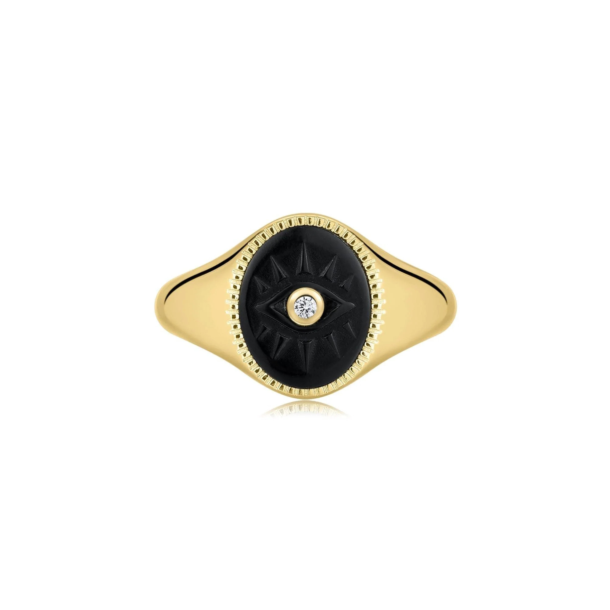 Evil Eye Signet Ring With Black Turquoise & CZ Center Stone | Eklexic