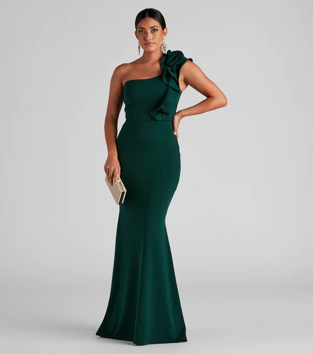 Diana Formal One Shoulder Ruffle Dress | Windsor Stores