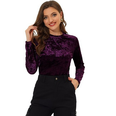 INSPIRE CHIC Women's Casual Vintage Velvet Crew Neck Long Sleeve T-shirts Purple XX-Large | Target