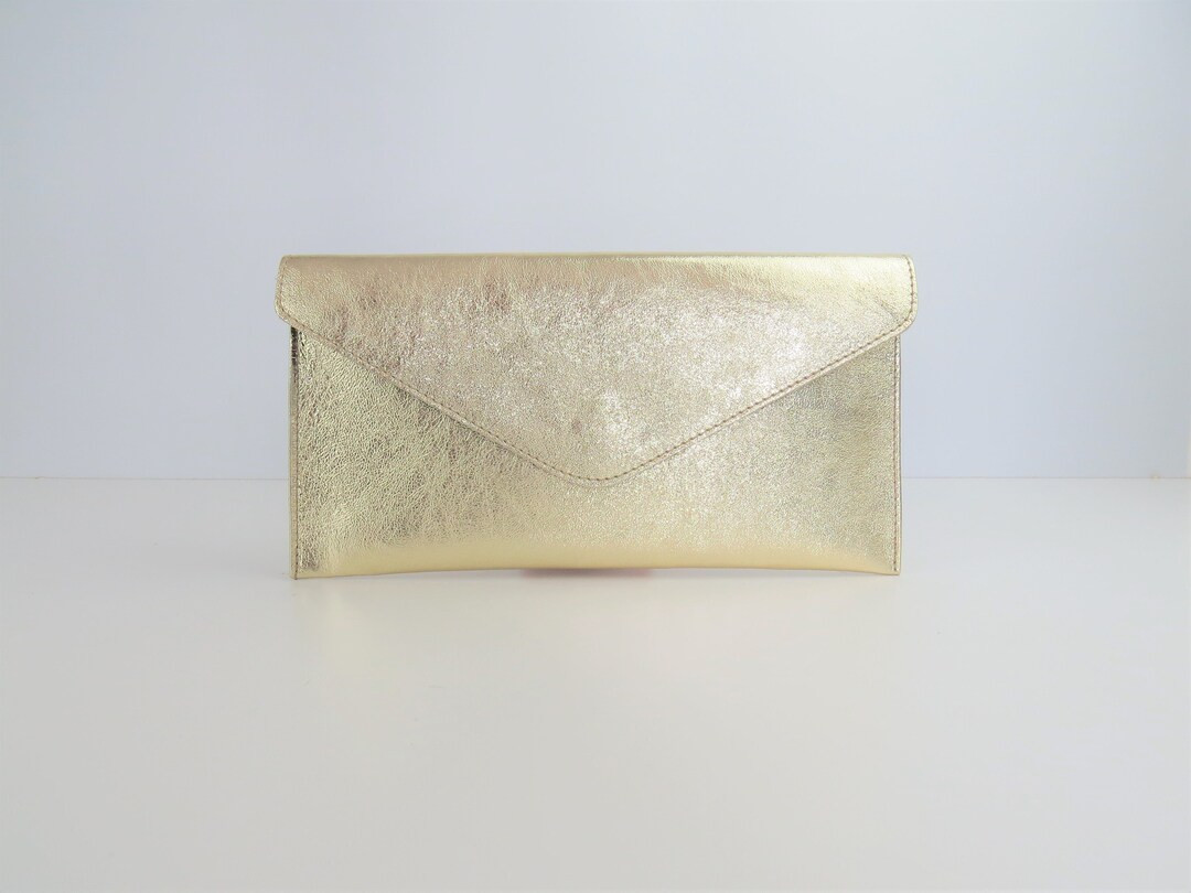 Genuine Leather Evening Envelope Metallic Gold Clutch - Etsy UK | Etsy (UK)