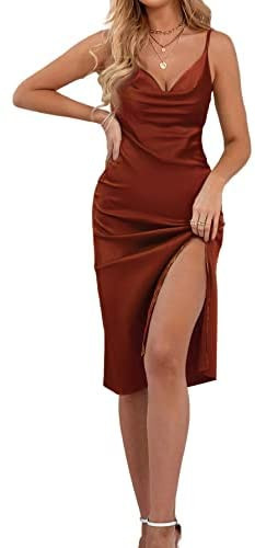 LYANER Women's Satin Drape Cowl Neck Sleeveless Strappy Cami Split Slit Party Midi Dress | Amazon (US)