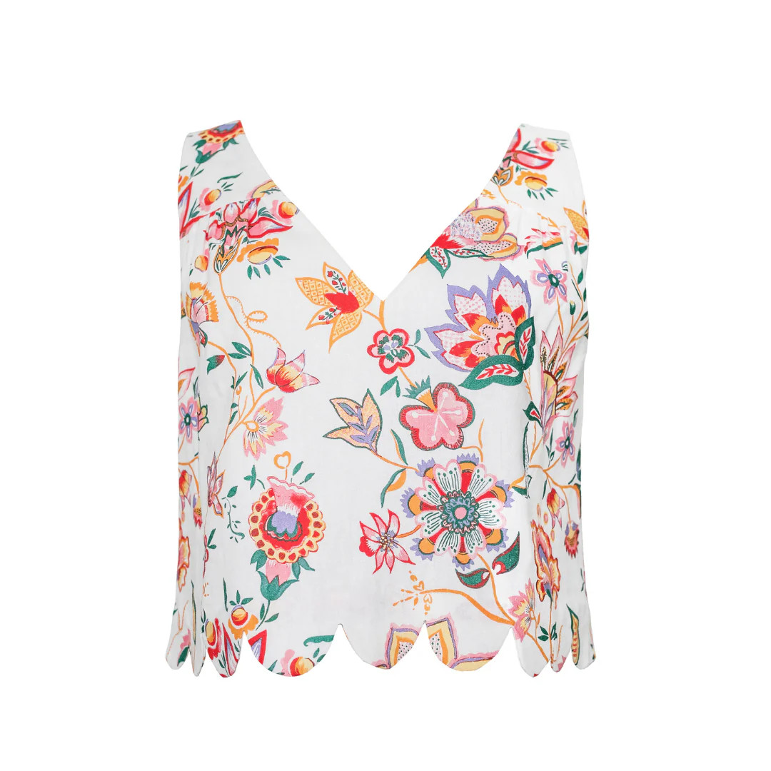 V-Neck Scallop Detail Tank, Jacobean Linen | The Avenue