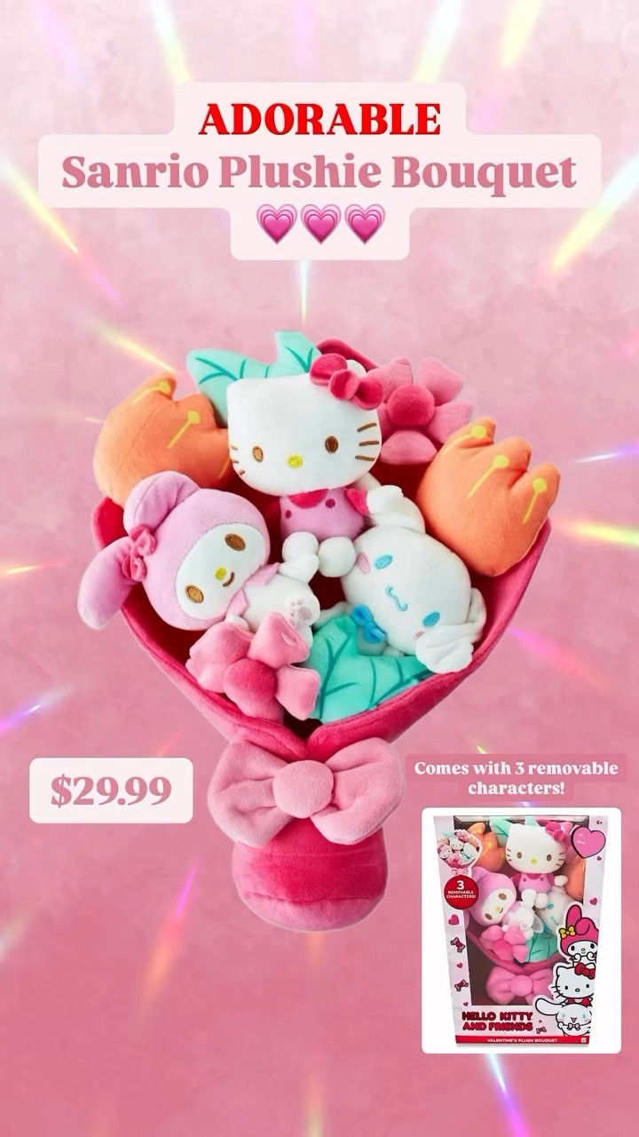 💗 Y’all these bouquets have been selling QUICK!!  If you haven’t seen these super cute @sanrio Plush Bouquets, here it is!  They’ve been sold out in my area and I finally placed a pickup order (keeping my fingers crossed it gets processed!).  Resellers have been picking these up making it more challenging for us to find.  Be on the lookout now and sign up for stock notifications! 💗

* Plush Bouquet - $29.99

#sanrio #hellokitty #walmart #valentines #mymelody #lifestyle #reelitfeelit #music #trend  #instagood #love #instadaily #cute #pink #igers #igdaily #new 
#valentinesday #viral #viralvideos #reels #reelsinstagram #trending #trendingreels #explore #exploremore #explorepage #foryou #foryoupage #fyp


#LTKKids #LTKFindsUnder50 #LTKGiftGuide