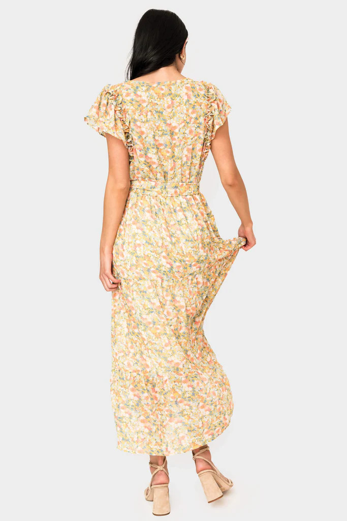 Flutter Sleeve Flowy Surplice Wrap Maxi Dress | Gibson