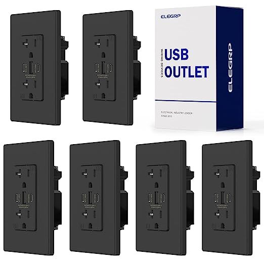 ELEGRP USB Outlets, 30W 6.0 Amp USB C Outlets Receptacles, 3-Port USB Wall Outlet, 20 Amp Tamper-... | Amazon (US)