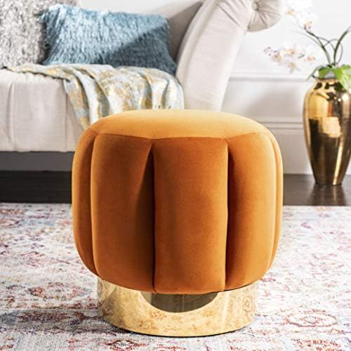 Safavieh Home Collection Maxine Sienna and Gold Channel Tufted Otttoman Ottoman | Amazon (US)