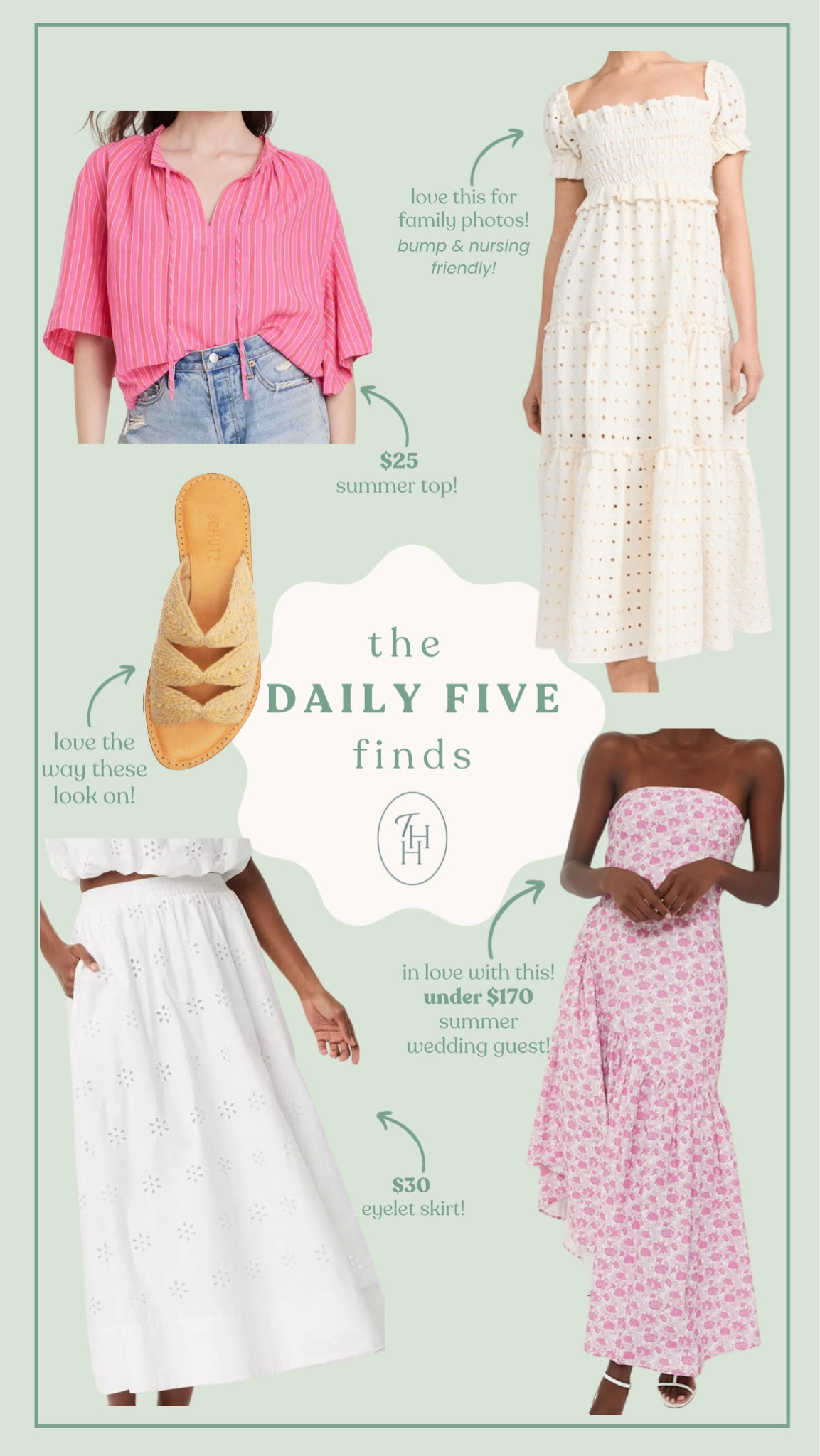 6/3 Daily 5 Finds! 

Wedding guest dress, eyelet skirt, family photo dress, fun sandals, easy throw on tops, & more! 

#LTKFindsUnder100 #LTKSeasonal #LTKFindsUnder50