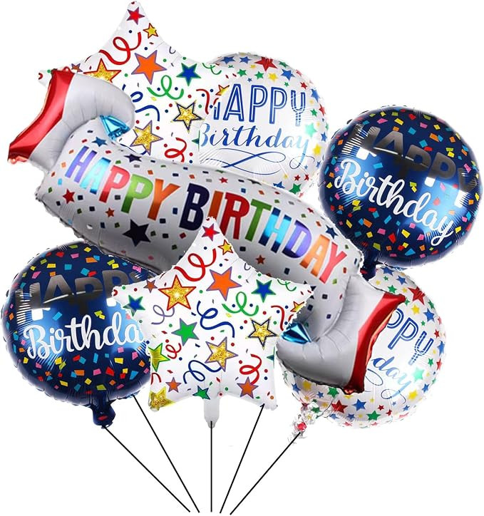 7Pieces Happy Birthday Banner Foil Balloon Set 18inch Star and Circle Mylar Foil Balloon for Kids... | Amazon (US)