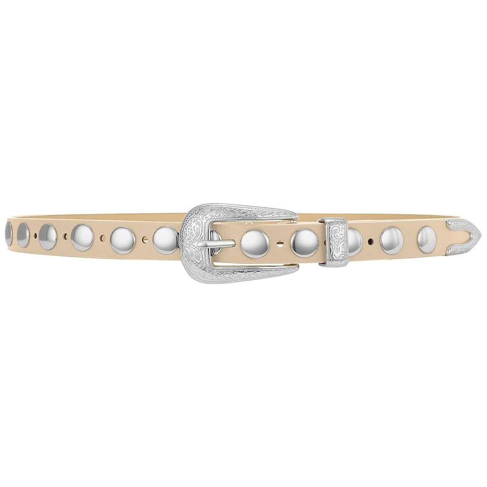 SANSTHS Women Western Studded Belt for Jeans Fashion Thin Leather Belt Vintage Skinny Ladies Belt... | Amazon (US)