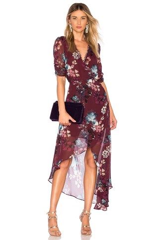 Burgundy Floral Wrap Dress | Revolve Clothing (Global)