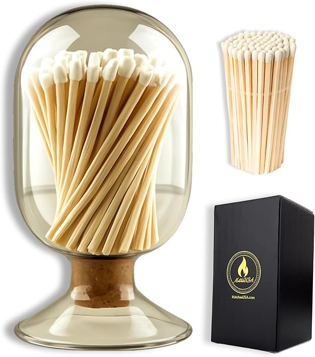 Includes Matches ! | Smoke Gray Glass Matches Cloche | Grey Tinted Decorative Match Holder Jar fo... | Amazon (US)