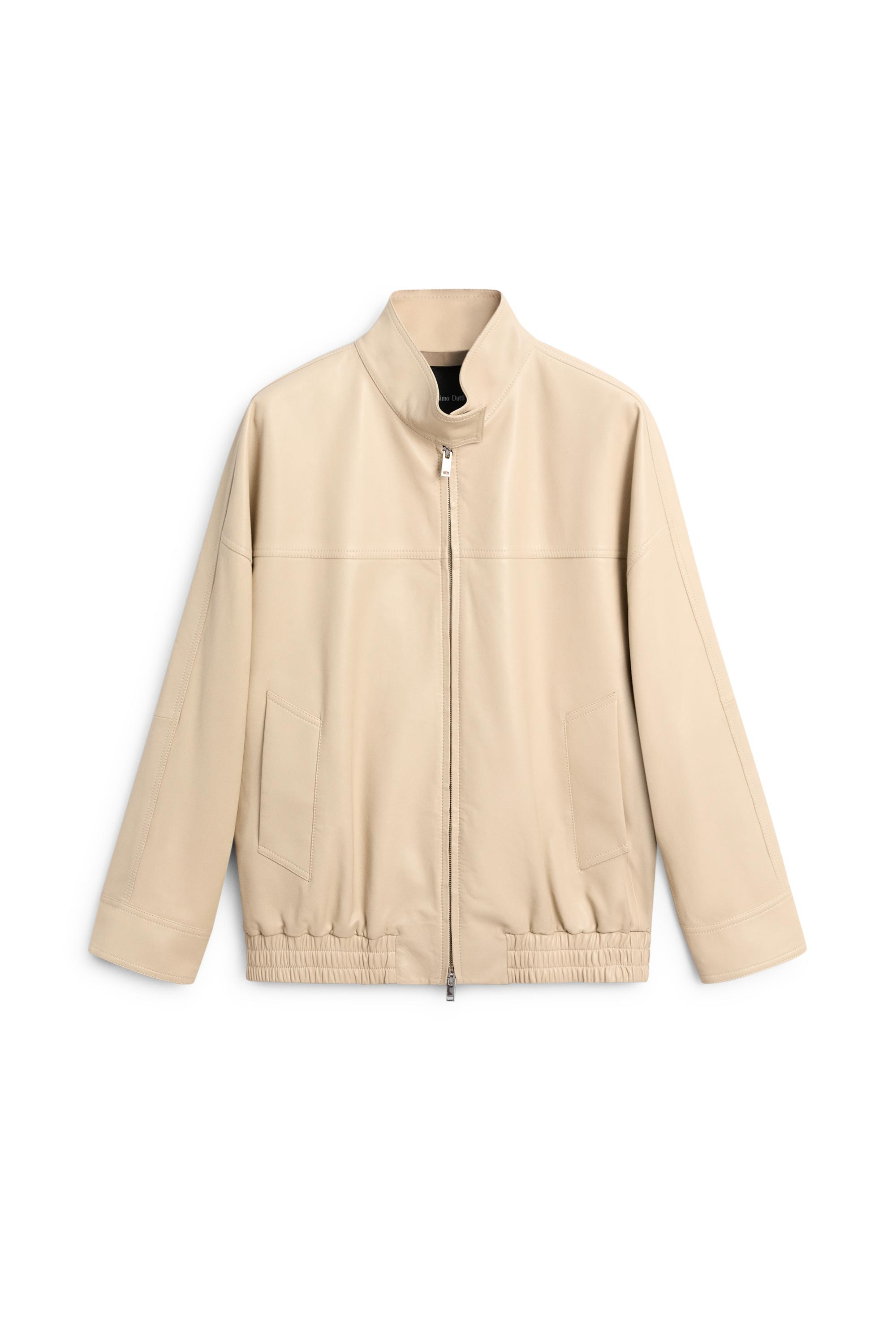 Elastic hem leather jacket - CREAM | Massimo Dutti UK