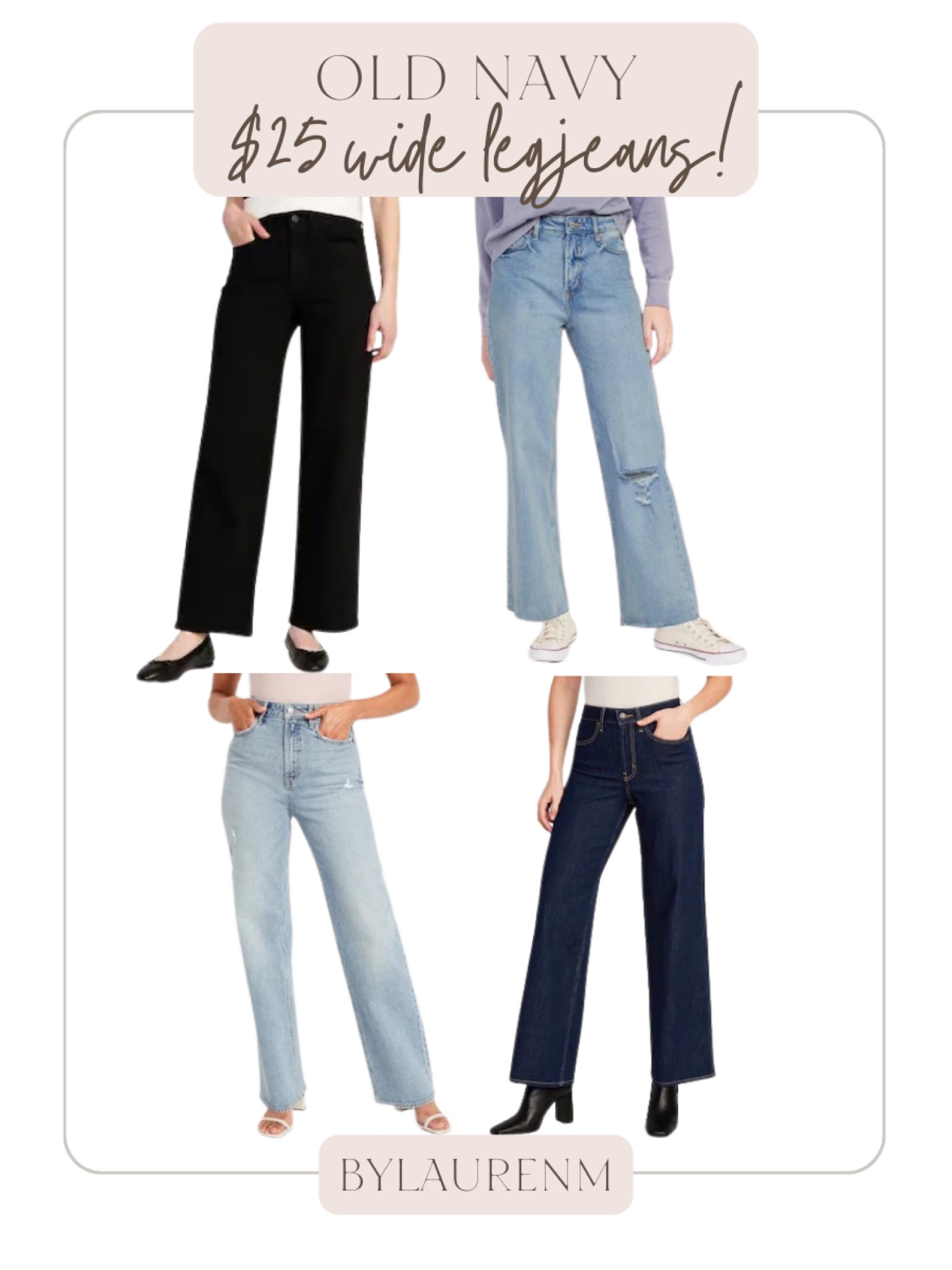 Old navy wide leg jeans only $25!! Black jeans, distressed jeans , dark wash jeans, light wash jeans.

#LTKunder50 #LTKFind #LTKsalealert