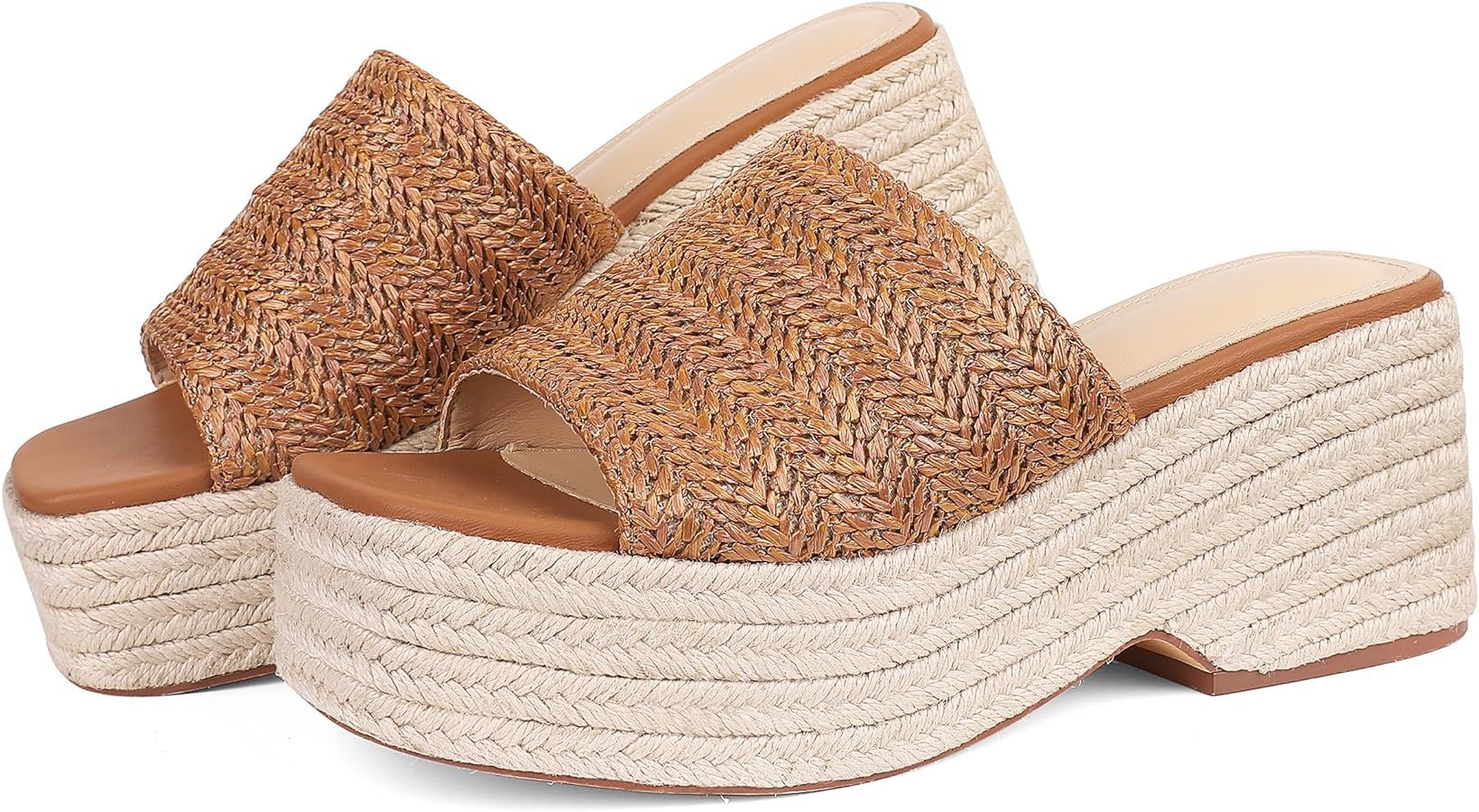 Platform Slip on Espadrille Sandals for Women Wedges Slides Bohemia Sandals Flatform Open Toe Bea... | Amazon (US)