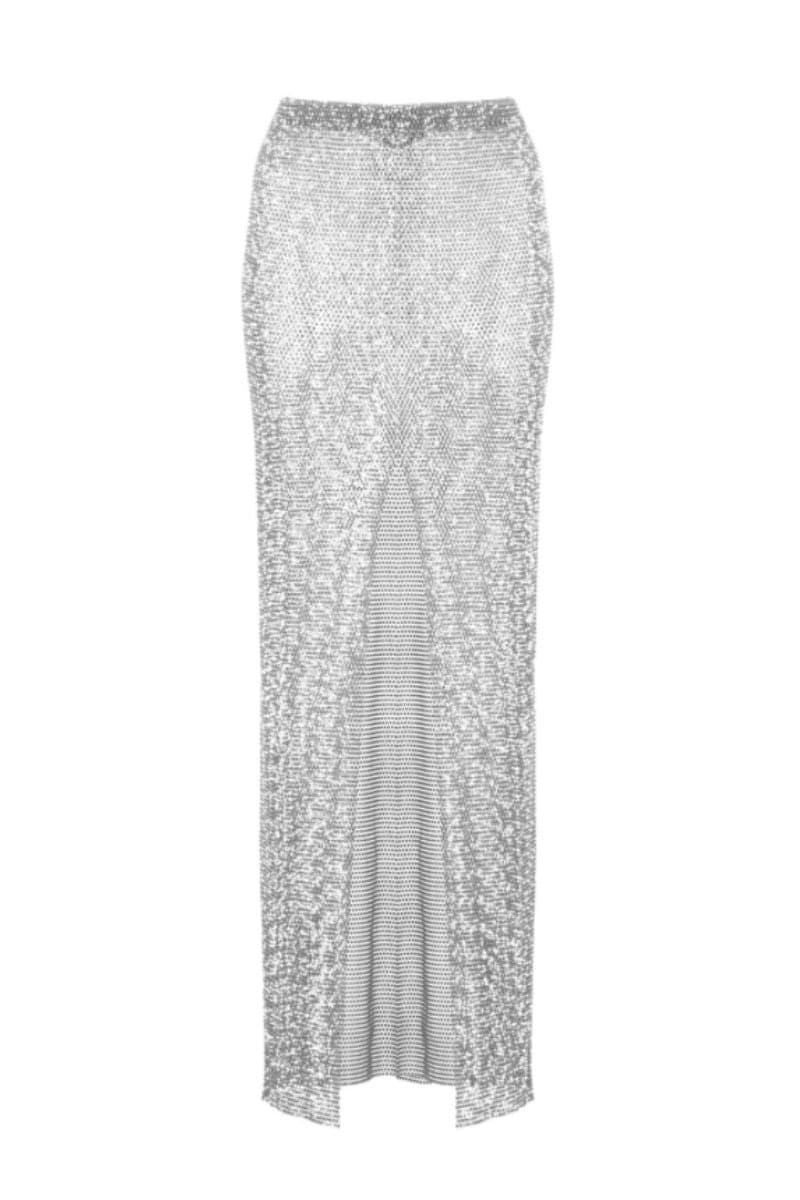 SPARKLE SILVER MAXI SKIRT WITH SLIT | | CULT MIA | CULT MIA UK LTD