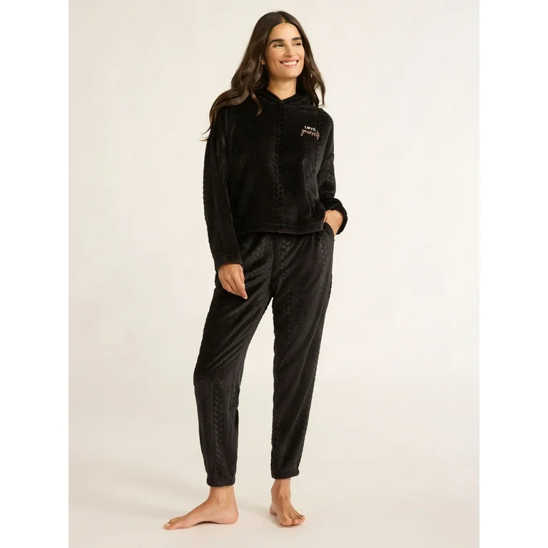 Joyspun Women's Plush Hoodie and Joggers Pajama Set, 2-Piece, Size XS-3X | Walmart (US)