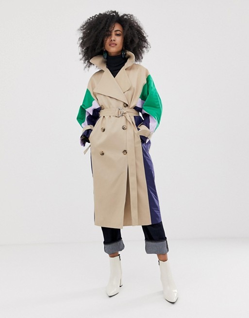 ASOS WHITE trench coat with quilted shell suit panels | ASOS UK