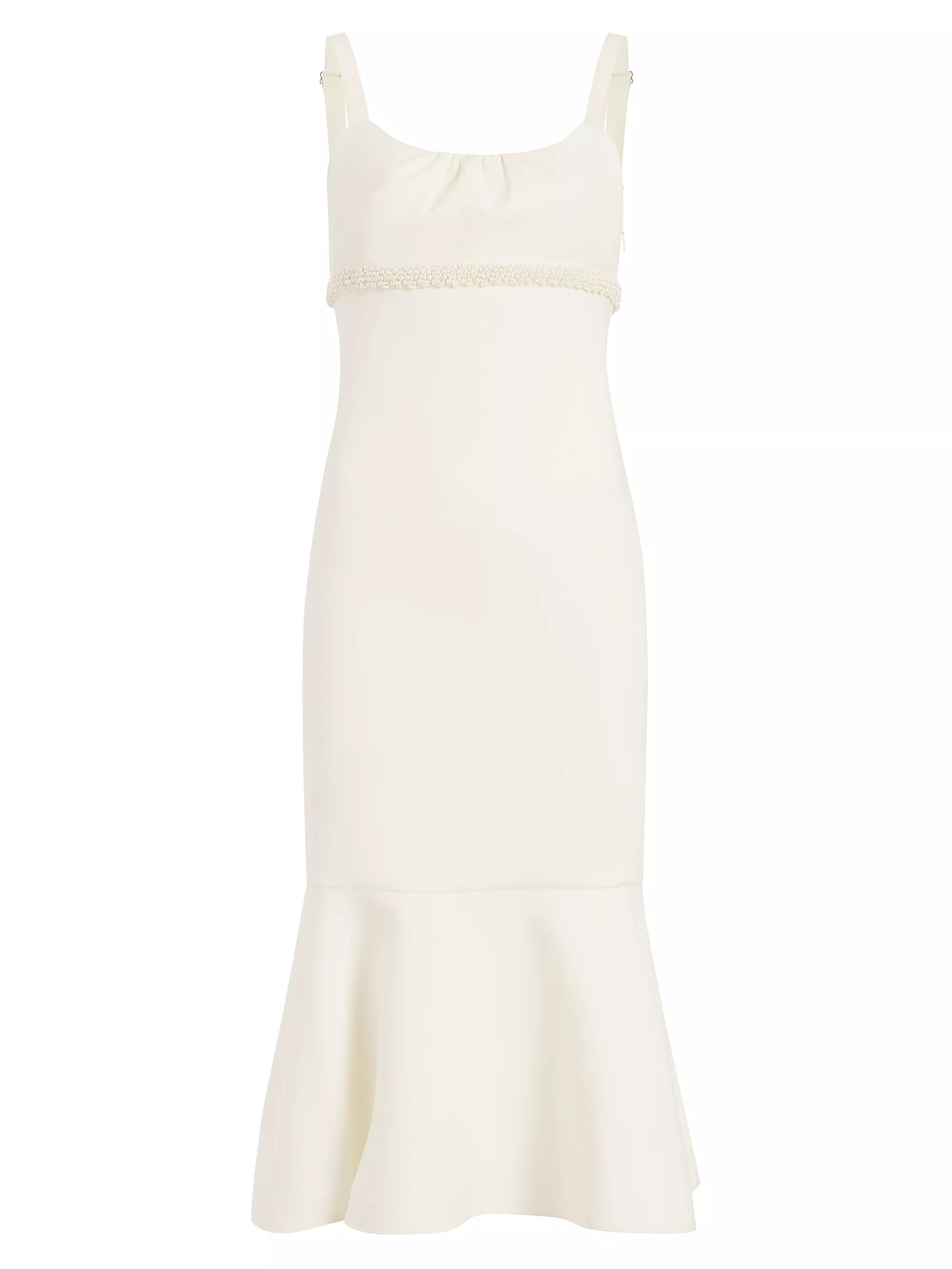 Lane Pearl-Trim Crepe Midi Dress | Saks Fifth Avenue