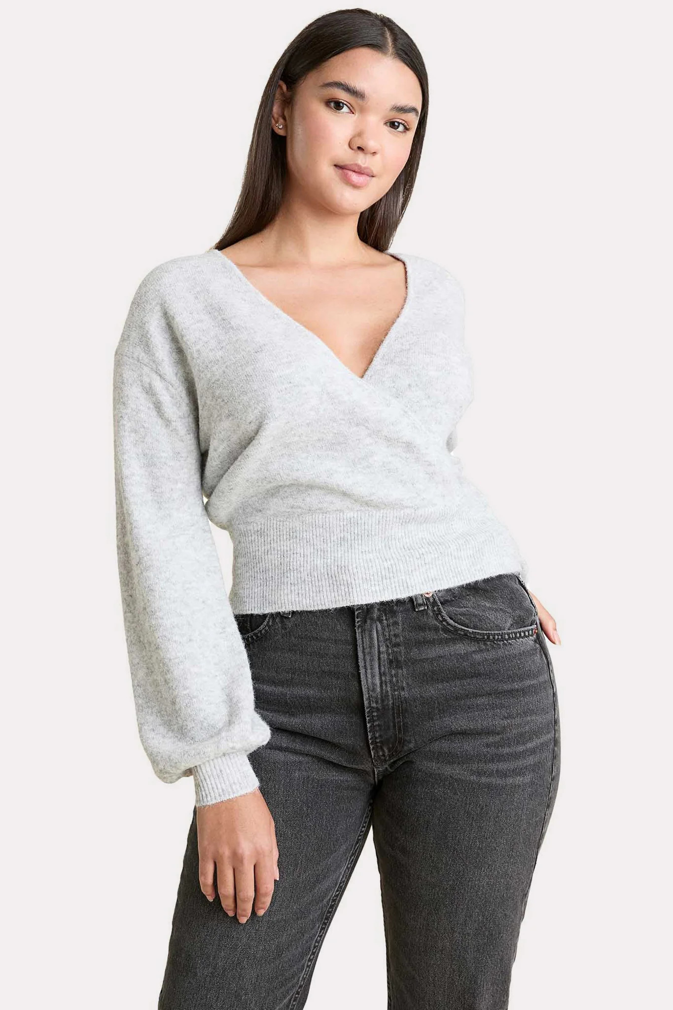 Cozy Knit Wrap Sweater | Heather Grey | nuuds