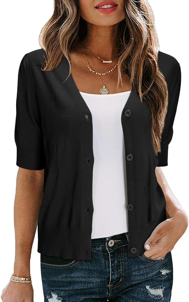 Arach&Cloz Womens Cardigans Summer 2025 Cropped Lightweight Short Sleeve Bolero Shrugs Sweater Co... | Amazon (US)