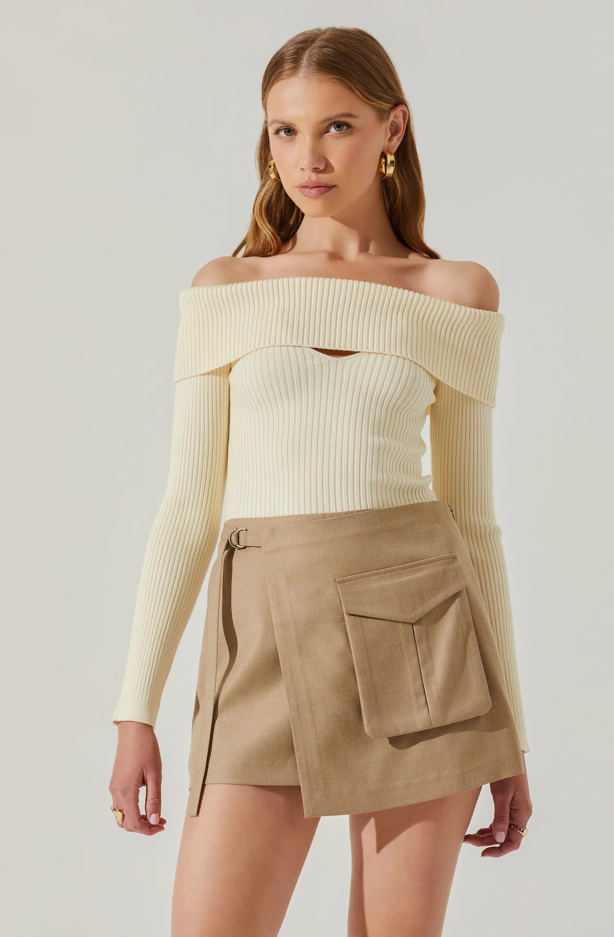 Ainsley Ribbed Off Shoulder Sweater | ASTR The Label (US)