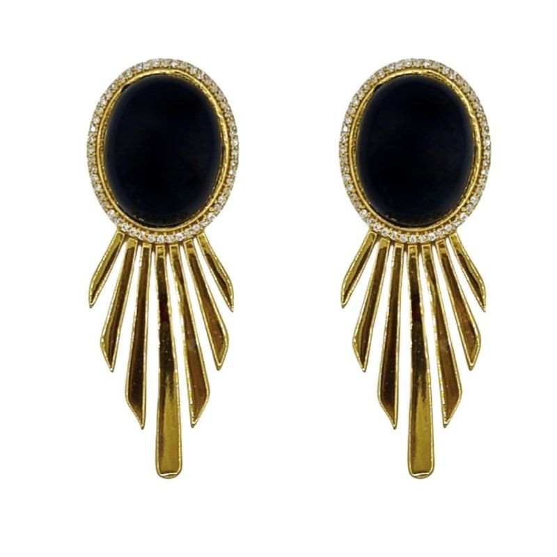Fay Statement Art Deco Earrings With Black Onyx In Gold Vermeil | Wolf and Badger (Global excl. US)