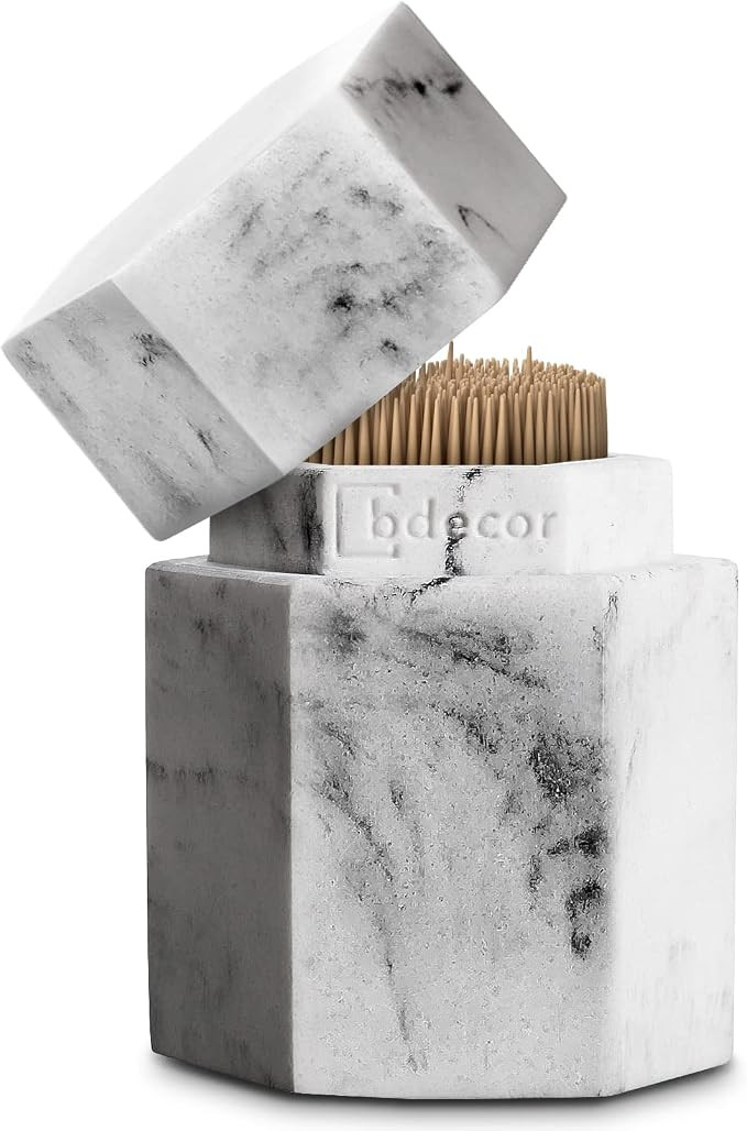 Toothpick Holder, Toothpick Holder Dispenser with Lid, Marble Effect | Amazon (US)