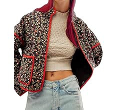 OLAPTA Women Crop Puffer Flower Print Jacket Casual Long Sleeve Quilted Lightweight Winter Puffy ... | Amazon (US)